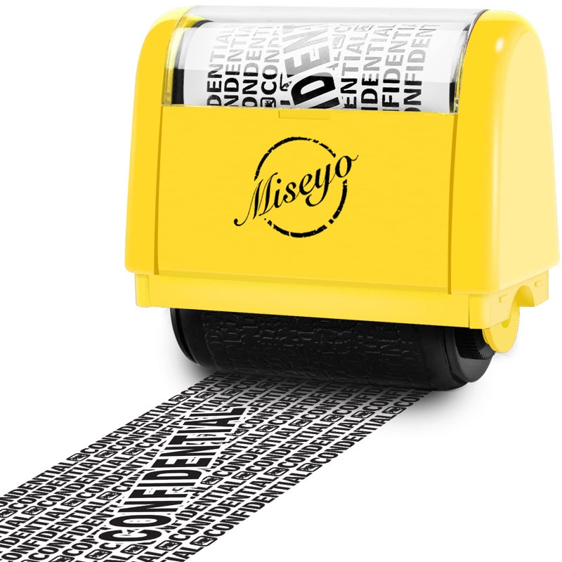 Miseyo Wide Roller Stamp Identity Theft Stamp 1.5 Inch Perfect for Privacy Protection - Yellow - Image 1